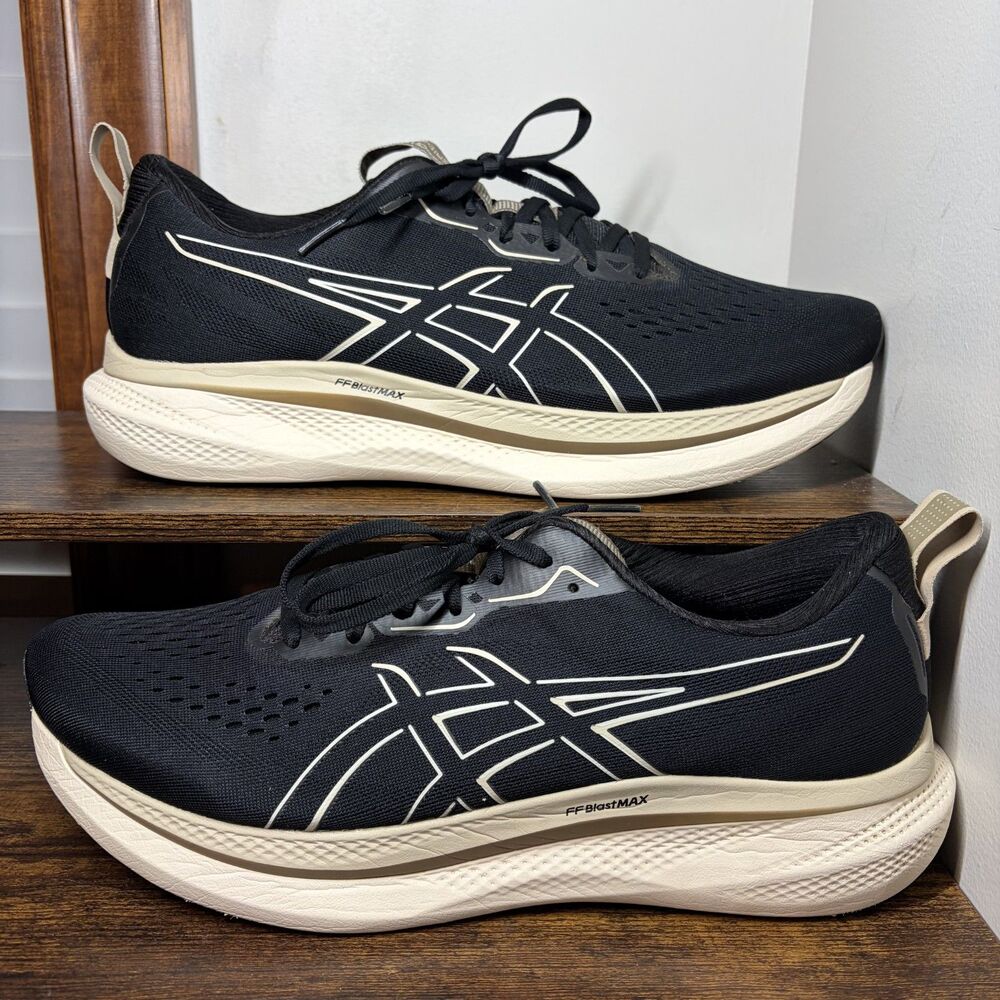 ASICS GlideRide Max 1011B891 Black Oatmeal Cushioned Running Shoes Mens 14